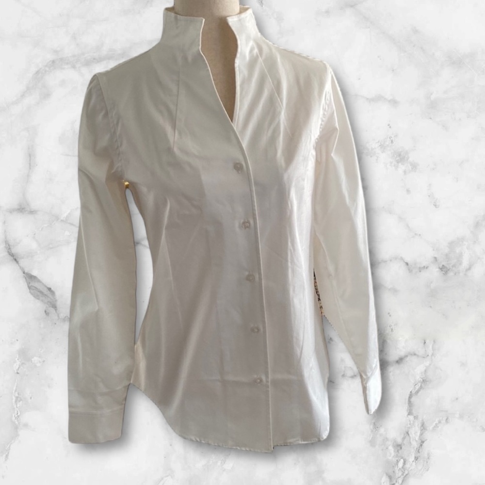 G.I.L.I. Crisp Cotton Button Down Fitted Long Sleeve Blouse   size 4  ~Exquisite - Picture 2 of 13